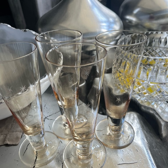 Rare vintage gold tinged atomic age, starburst celebration glasses set of four - Picture 11 of 17